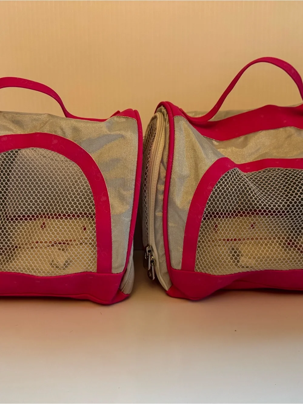 American Girl Doll Galaxy Dog Pet Travel Carry Case Pink Silver Mesh- Lot of 2